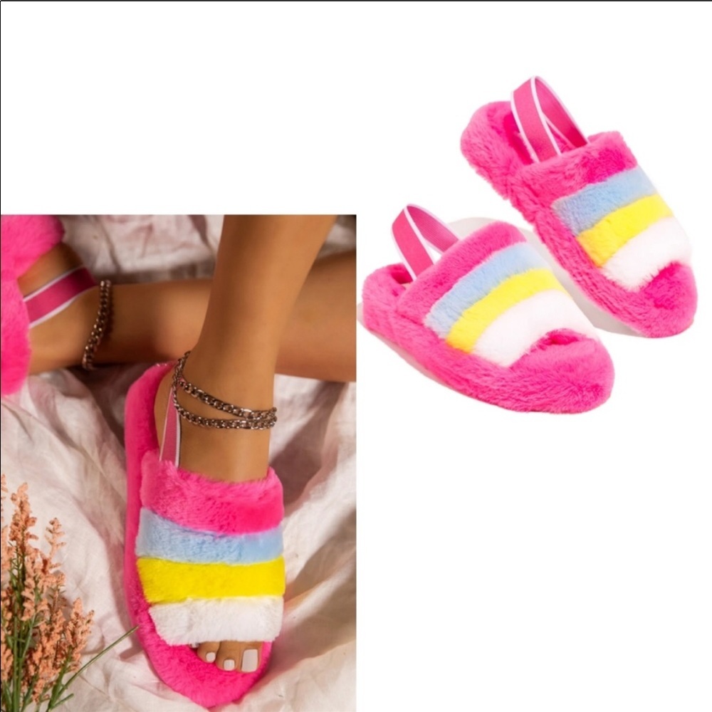 Multi Colored Fluffy Slippers, size 5, NIB